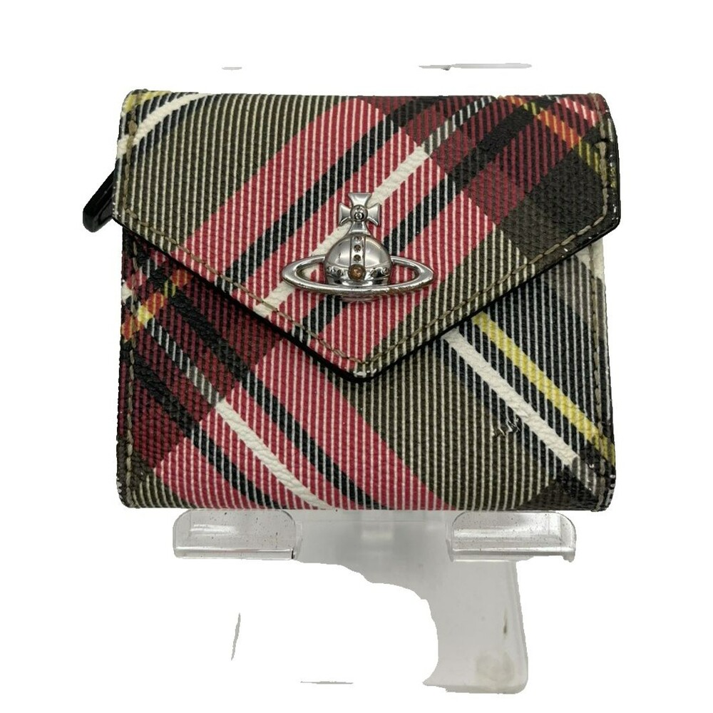 Vivienne Westwood Orb Check Trifold Wallet Multi Color PVC Authentic/89